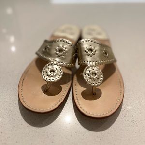 Jack Rogers Women's Gold Thong Slip On Leather Sandals Size 10 Women’s